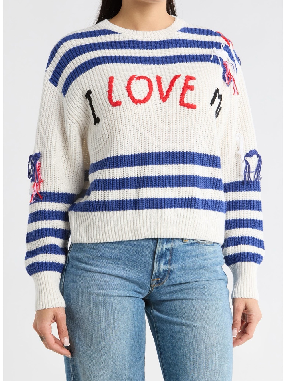 New! DESIGUAL long sleeved knit sweater with embroidered “i love me” size large.